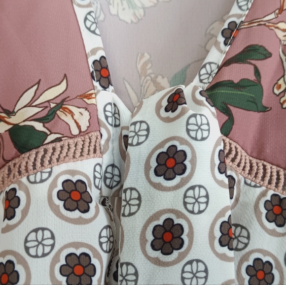 Sexy Kimono Blouse Tie Front Pink Patchwork Boho Western Flowy Floral Pastel MED - Picture 4 of 10